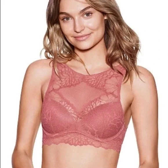 VS PINK High Neck Floral Lace Bralette L-DD - Picture 1 of 10